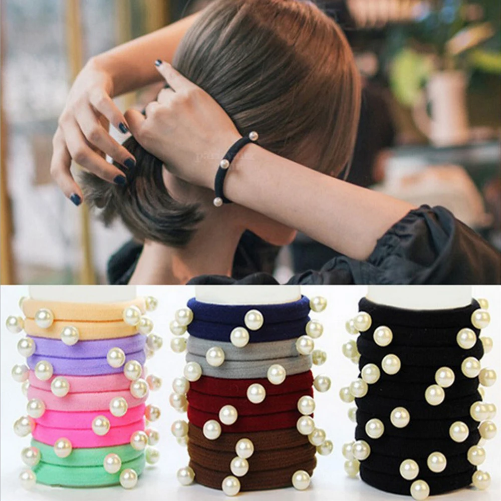 temperament pearl hair ribbons woman elastic hair bands Hot Sale hair bands for girls