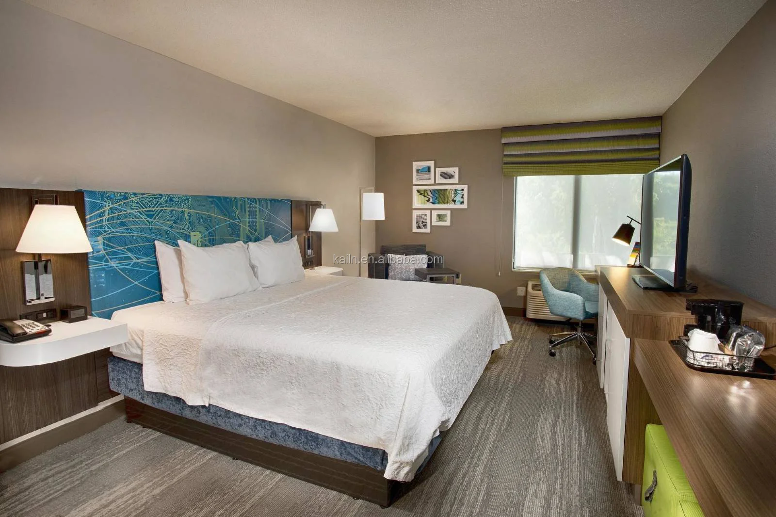 GRT6124 Hotel Furniture Modern King Size Bedroom Sets Custom Upholstered Beds Hampton Inn Hotel Furniture