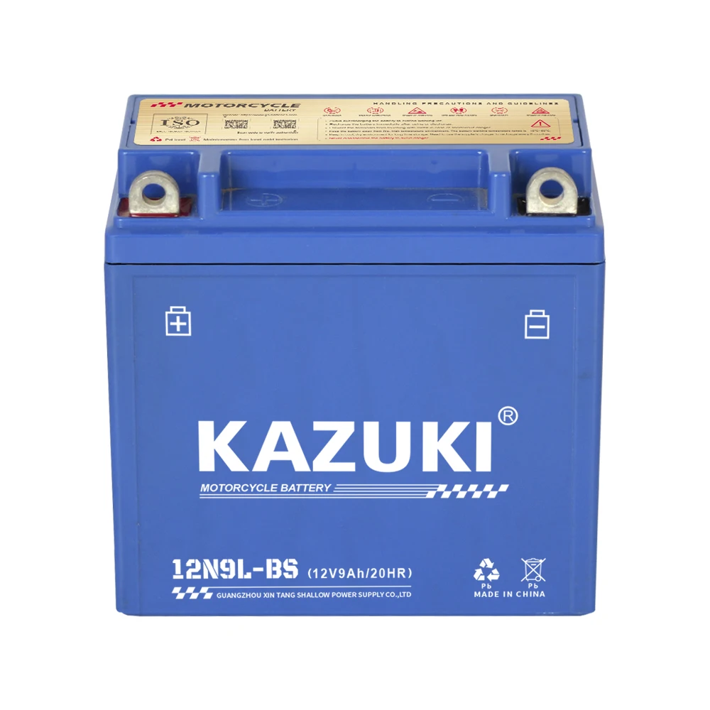 KAZUKI 12N9L-BS factory wholesale MF motorcycle lead acid AGM sealed moto power battery 12V9AH bs battery 12N9L-BS