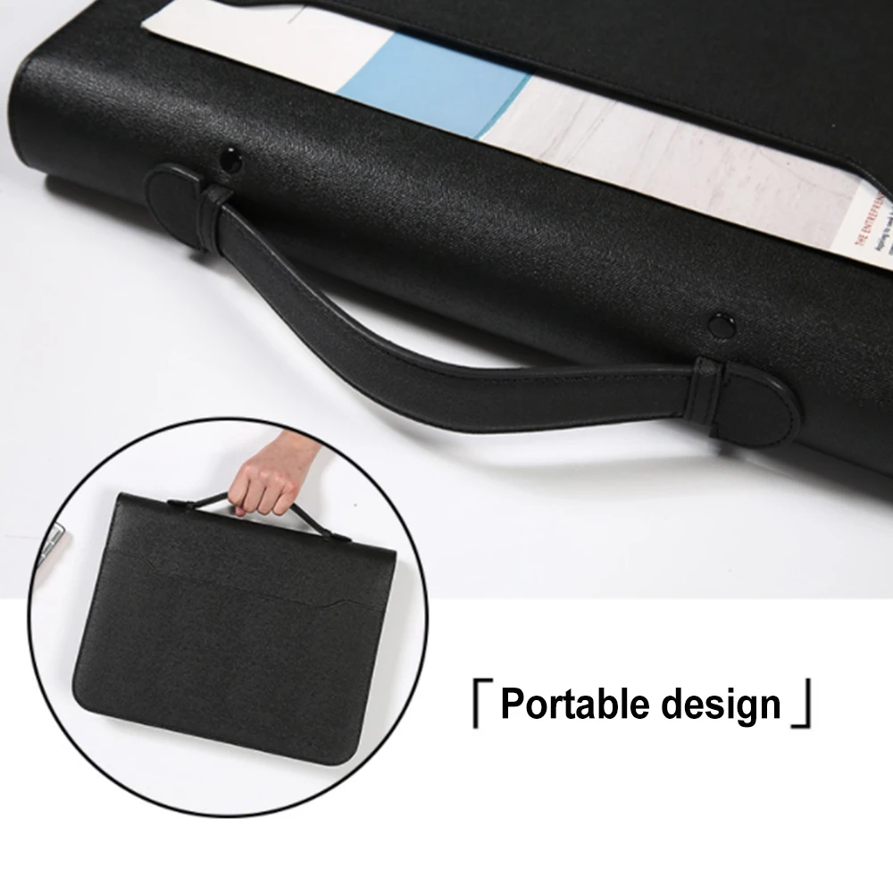 Customized A4 PU leather loose leaf Organizer zipper portfolio 4 Ring Binder file folder LOGO embossed document portfolio