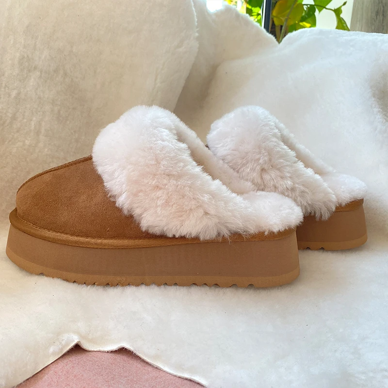 Thick-soled Slippers Popular High Quality Comfy Winter Autumn Wool Indoor Soft Warm Fur Plush Upper Sheepskin