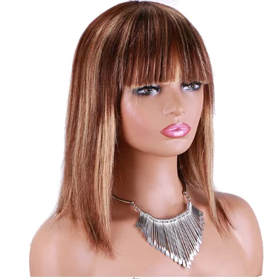 14 inch short bob wigs straight hairstyle transparent lace front wigs ombre brown blonde wigs human hair lace front with bangs