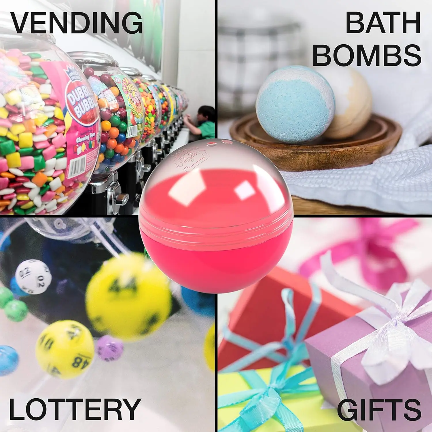 2 inch Bulk Colorful Capsule Empty Clear-Colored Round Capsules for Toy Gumball Machines Plastic Containers Surprise for Kids