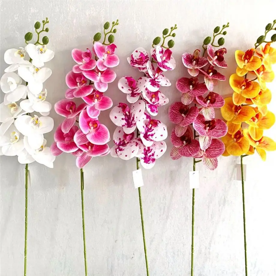 Real Touch Latex 9 Heads Orchid Artificial Phalaenopsis Flowers for Home Office Wedding Decor