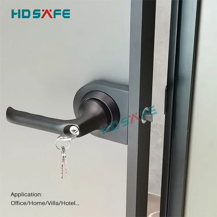 Black aluminum glass door Lock for flush casement swing door 8-12mm glass office bedroom toilet bathroom security door lock key