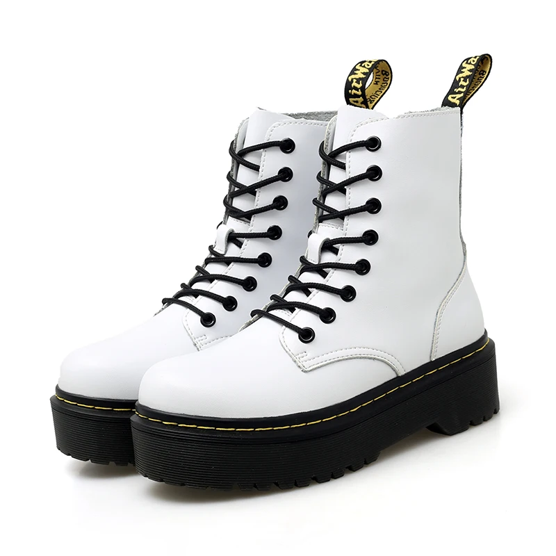New Style Trendy Platform Causal Leather Boots Women Shoe Waterproof Black White Boots Ladies Chunky Martin Boots