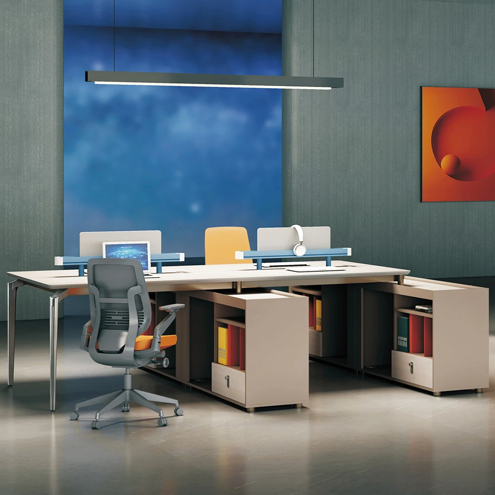 Customizable Commercial Furniture MFC 4 Person Modular Extendable Workstation Office Desk Furniture With Side Cabinet