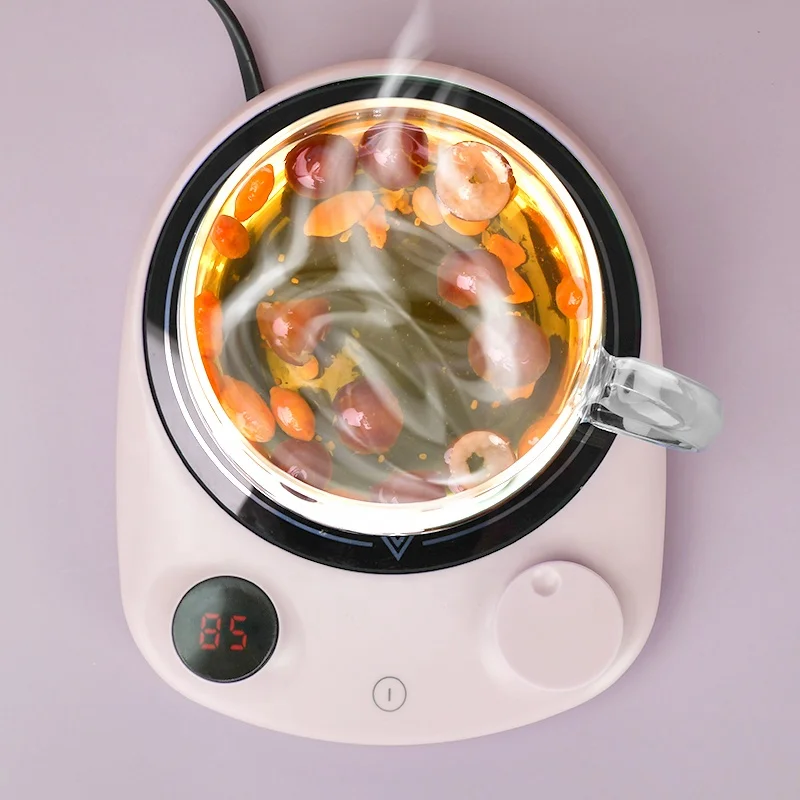 4 Gears Rotary Switches Adjustable Temperature Coffee Milk Mug Cup Coaster Smart Electric Heating Microcrystal Panel Warmer