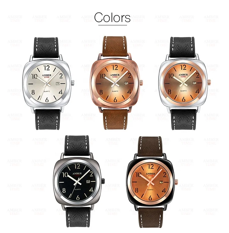 AMBER TIME Brand Luxury Mens Watches Male Clock Date Sport Leather Strap Quartz Business Watches Relogio Masculino
