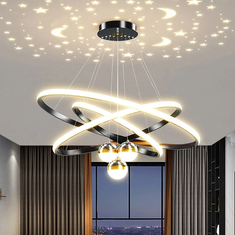 Black Golden Chandelier Bedroom Living Room Kitchen Home Hanging Lighting Nordic Fashion Circular Lamp