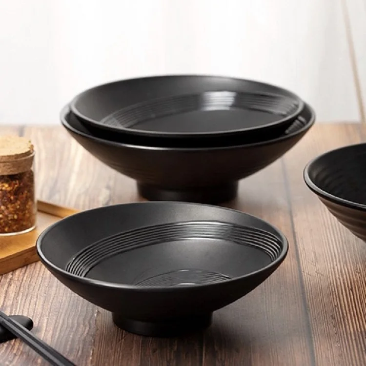 Japanese Ware Restaurant Melamine Black Rice Ramen Soup Noodle Udon Bowl