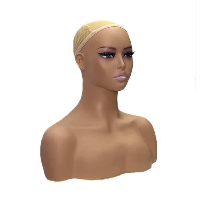 Custom Logo African American Female Bust Half Body Realistic Human Shoulders Model Head Mannequin