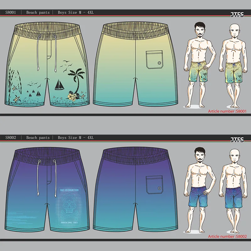 Custom New Style Design Custom Pattern Logo Quick Dry Men Beach Shorts 30 Colors Swim Trunks