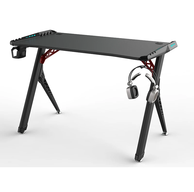 R Shaped Large Gaming Desk Computer Gaming Desk Table for Home Office with Cup Holder Headphone Hook