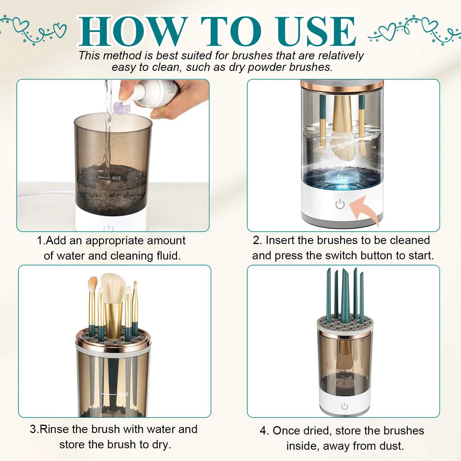 Private Label Makeup Brushes Set Automatic Cosmetic Brush Cleaner Tools Electric Makeup Brush Cleaner Machine With Clean Mat