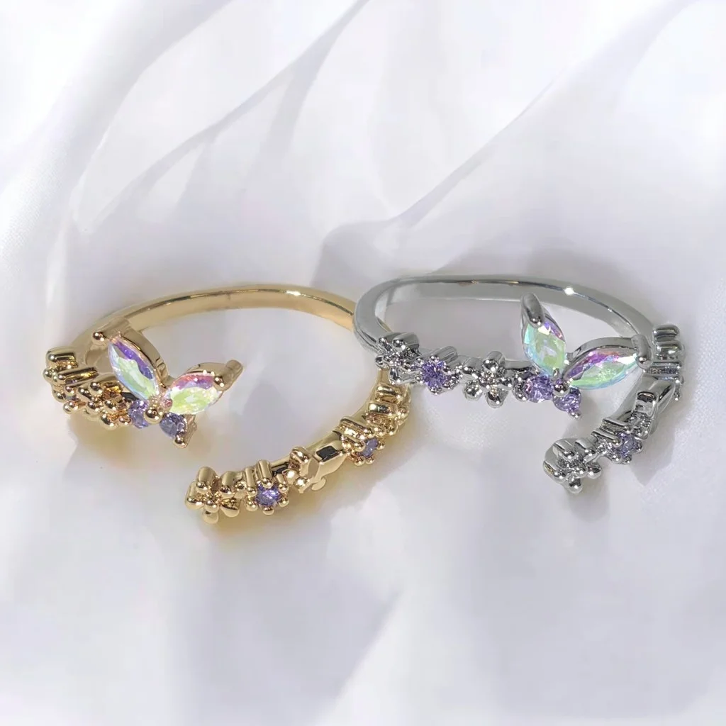 Hot selling classic fashion butterfly modelling opening design jewelry rings for woman
