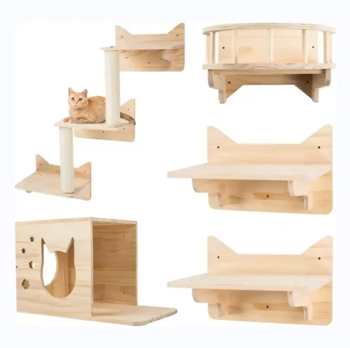 5 pieces set Pine Cat Wall  Climbing Frame Cat Wall Furniture Perches Cat Wall Shelf