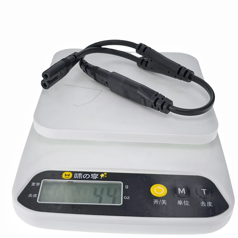 2 Ways C7 to C8 power cable with 0.28m 10A250V female to male two jack extension power cord Current separator cable