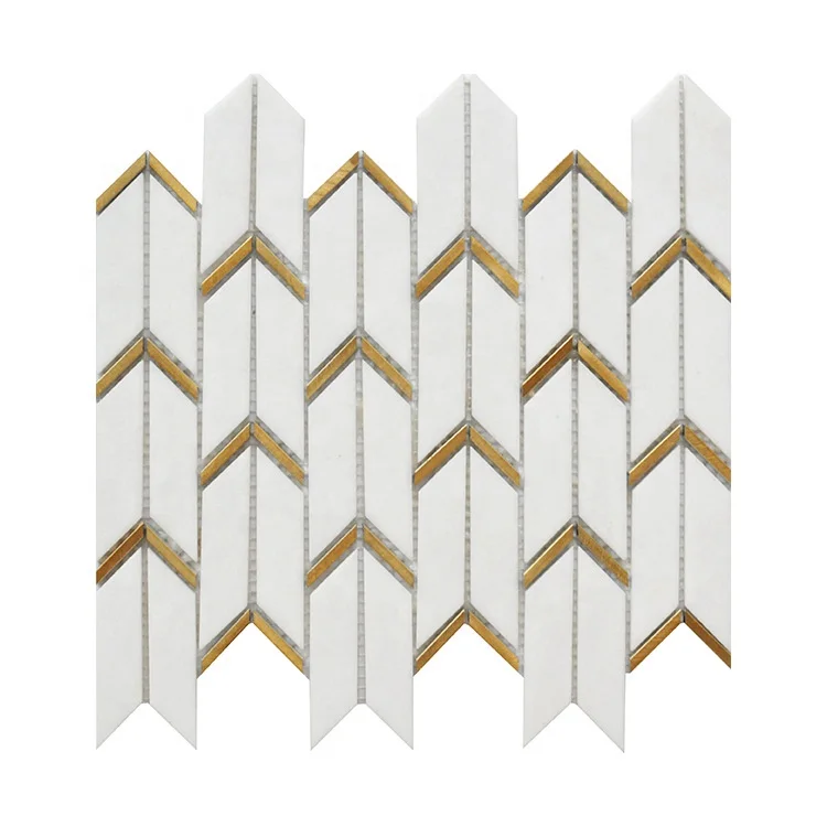 Carrara White Polished Mosaic Gold Metal Mixed Marble Mosaic Luxury Tile For Bathroom