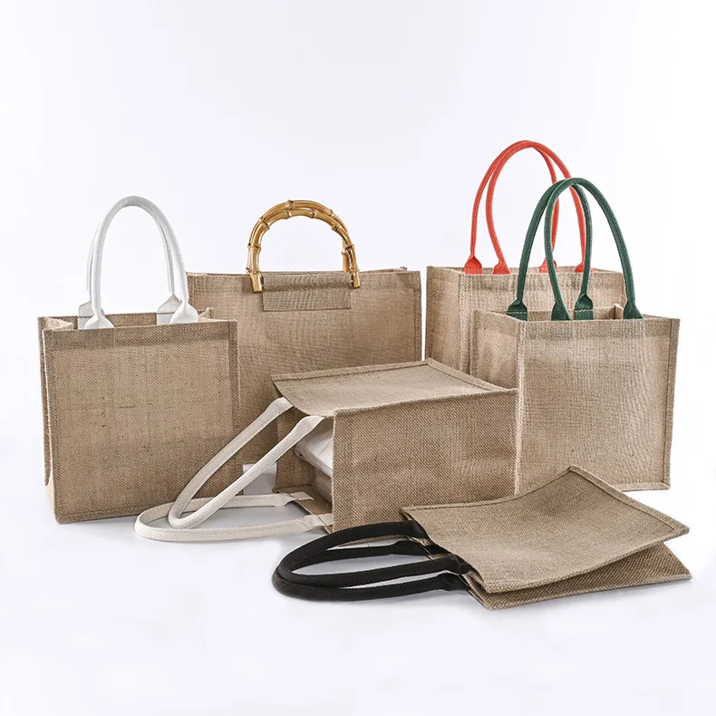 Women Handbag Shopping Small Cotton Burlap Sheer Bags With Logo Printing