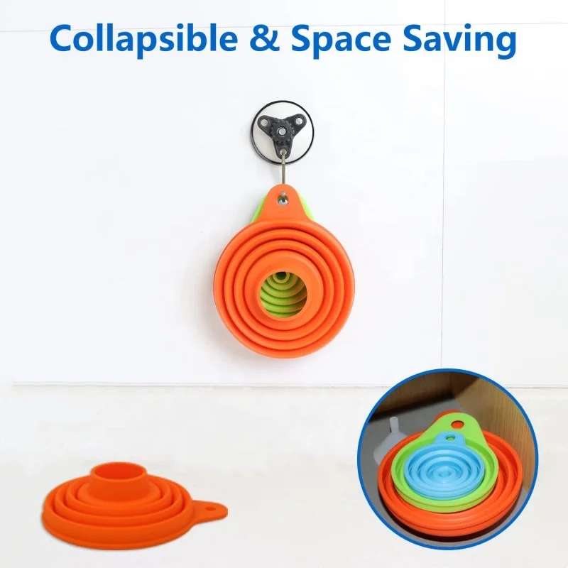 Factory Custom Portable Food Grade Silicone funnel Kitchenware BPA Free Silicone Soft Folding Oil Funnel