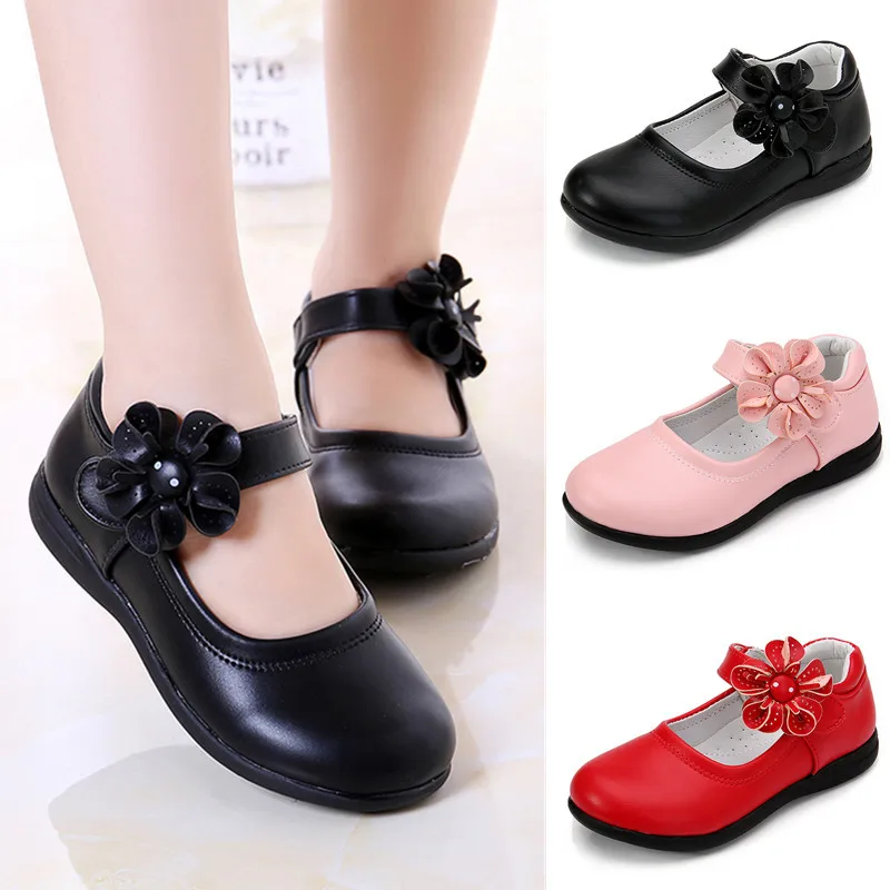 Girls PU Leather Shoes For Children Wedding Dress Princess School Shoes Kid Summer Bow-knot Black Student Sandals Korean Fashion