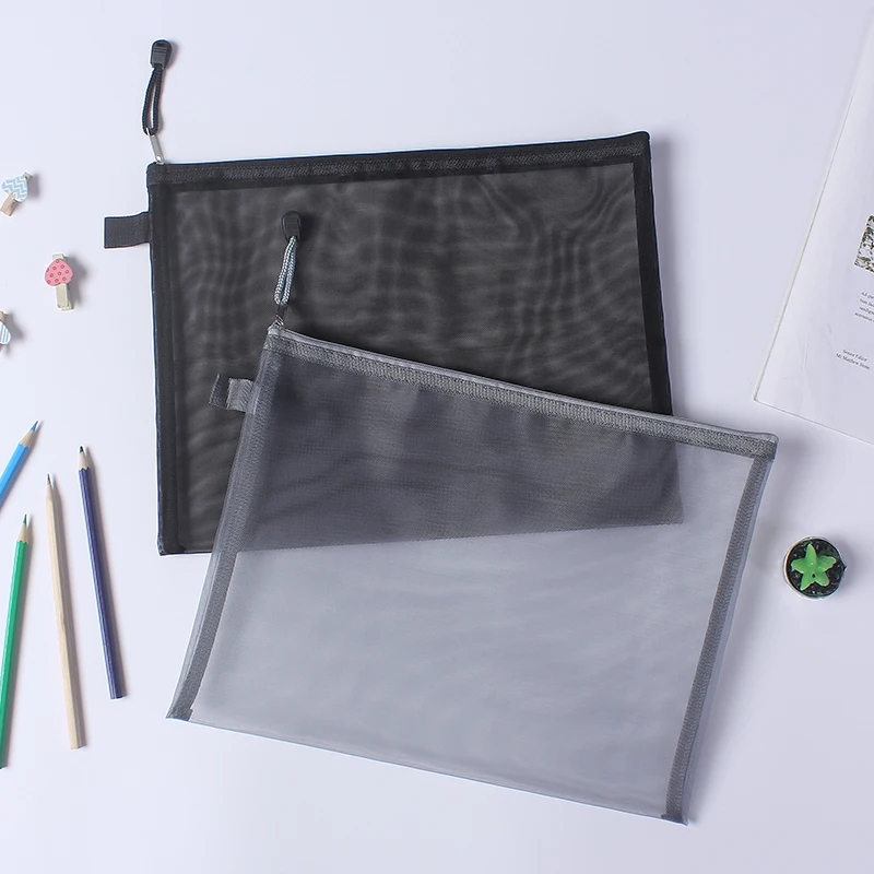 Hot Sale Durable Nylon Transparent A4 Document Bag Portable Anti-Deformation Zipper File Bag Mesh Zipper Pouch Holder Students