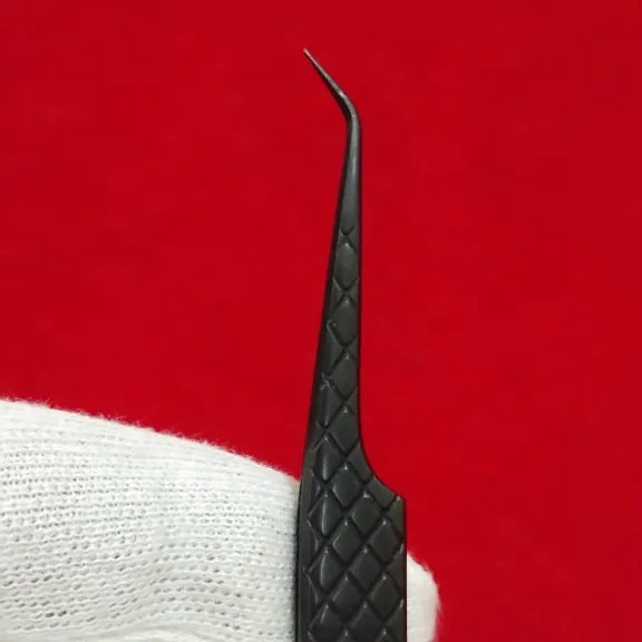 45 Degree Black Coated Eyelash Extension Diamond Grip Volume Tweezers
