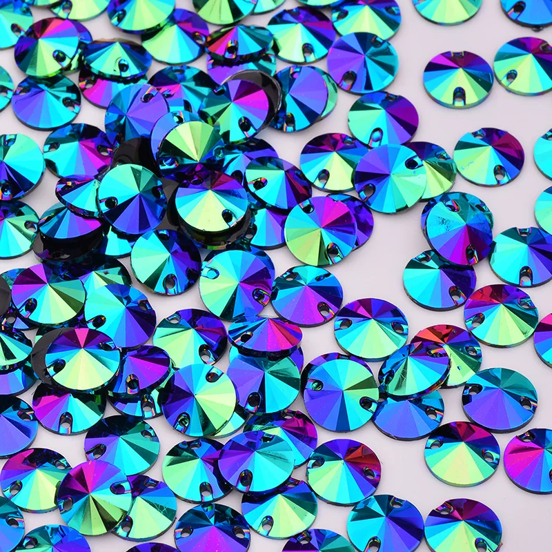 Wholesale Rose AB Rivoli Sew On Crystal Stone Flatback Applique Resin Rhinestones for Needlework DIY Clothes Crafts