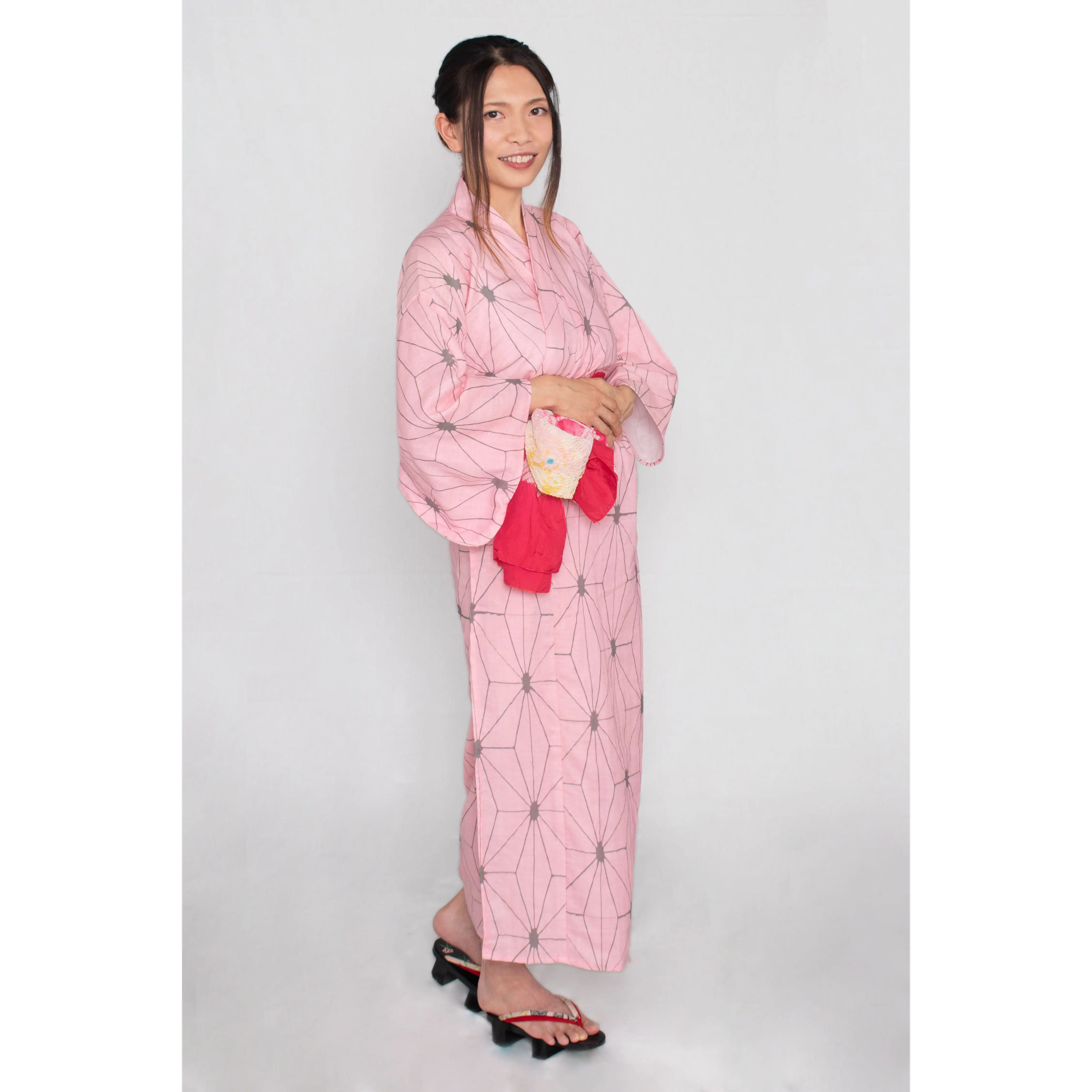 Japan wholesale pink polyester cotton yukata kimono for women