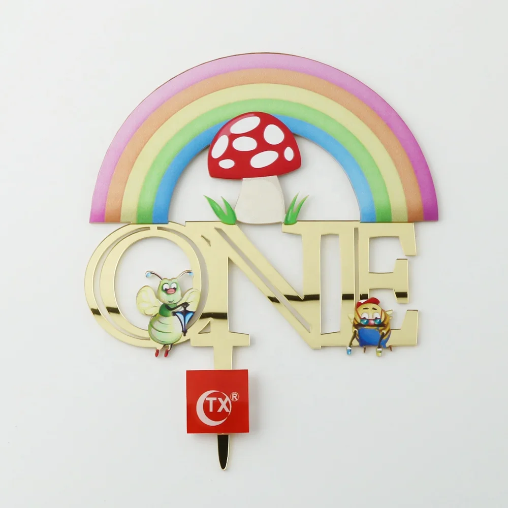 Woodland Fairy Acrylic Cake Topper Party Decoration Supplier Kids Magical Rainbow Mushroom Cake Topper Baby Shower Cake Supplies