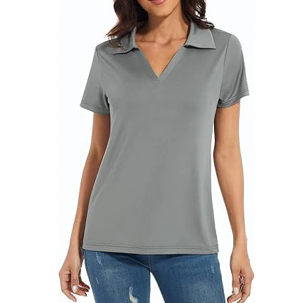 Womens Golf Polo Shirts Short Sleeve Shirts V Neck Moisture Wicking Sports Tops
