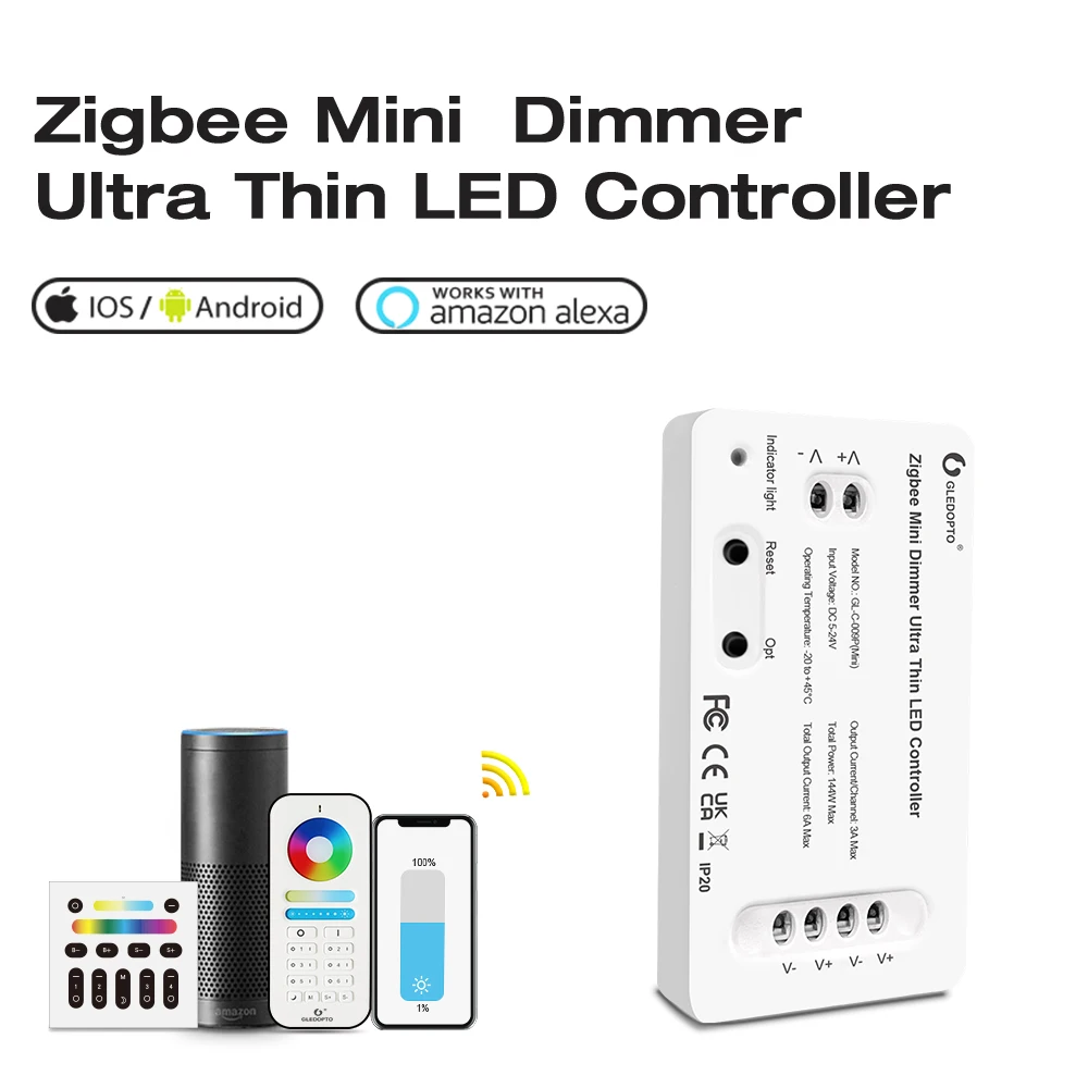 5-24V Gledopto Zigbee PRO MINI Dimmer for LED Strip Controller Super Thin Mini Led Dimmers