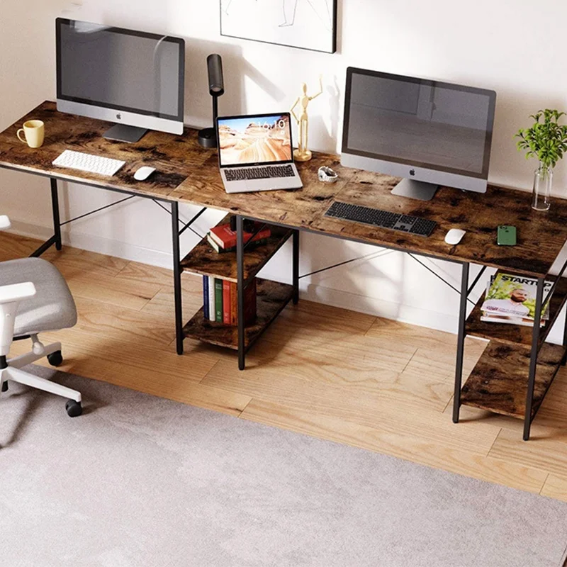 commercial modern l-shaped l shape home office corner computer table wood desk with shelv bookshelf hutch and printer