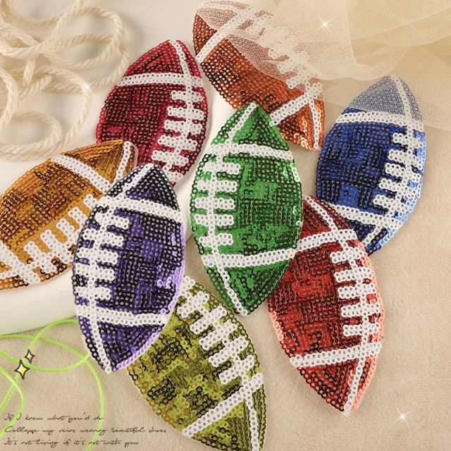 wholesale  colored USA nfl  rugby football design iron on sequin sport patches for clothes