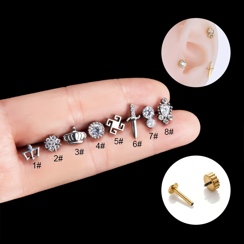 G23/f136 titanium piercing body piercing titanium high quality hypoallergenic zircon ear labret joyeria piercing
