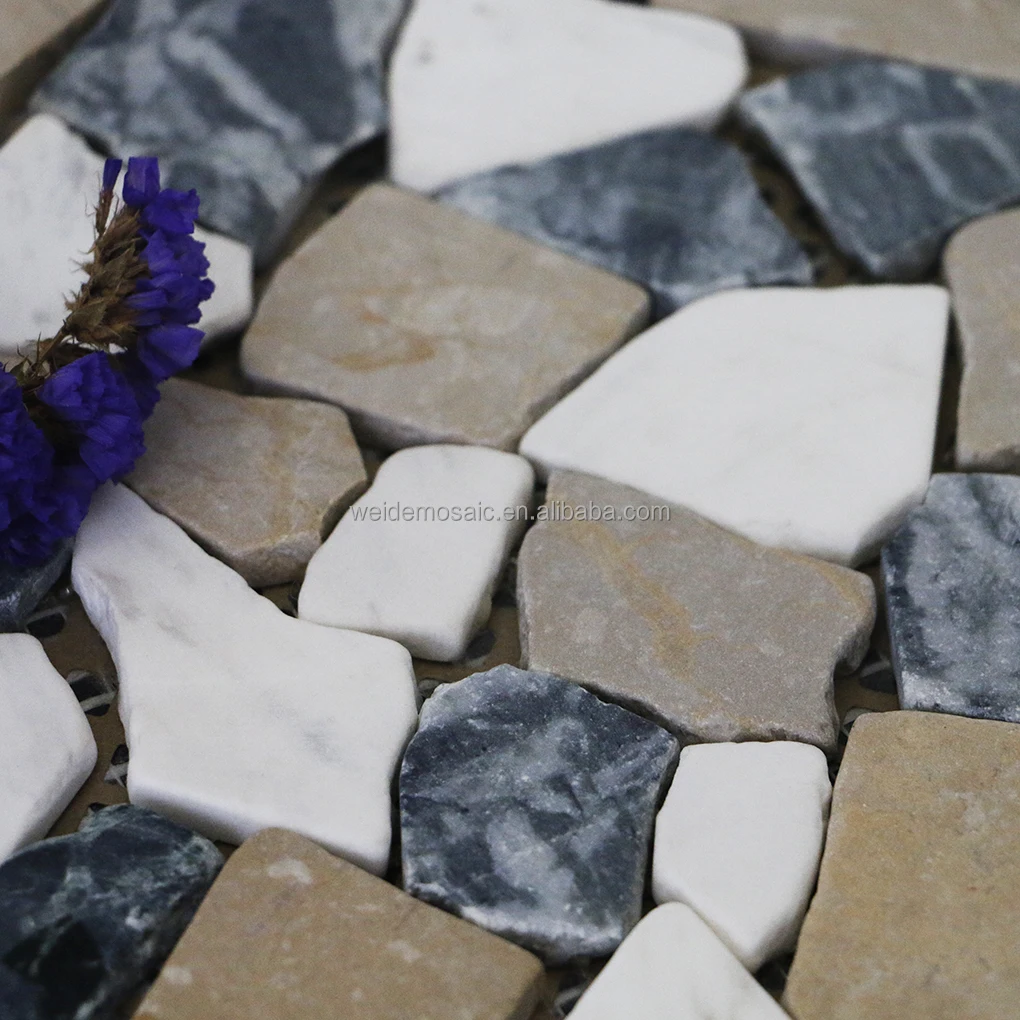 Weide mixed marble mosaic tile pebble stone for outdoors Irregular marble free-form mosaic tiles
