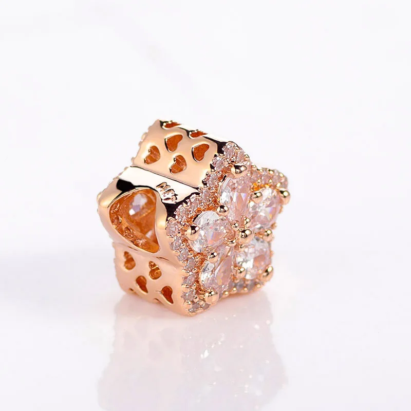 Wholesale Fashion Rose Gold Diamond Charm Pendant Jewelry Fit Pandoraer DIY Bracelet Beads