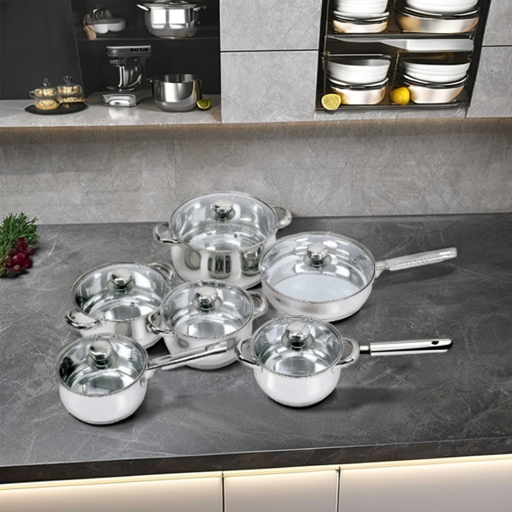 Induction Compatible Non Stick Cookware Set 13 Pcs Kitchen Pots Pans Cast Iron Aluminum Ware Cooking Accessories Utensils
