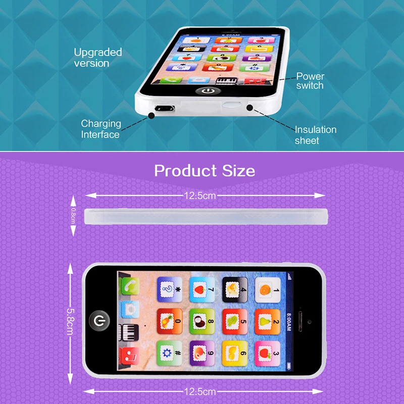 Early Educational Plastic Baby Toy Mobile Phone USB Rechargeable Multifunction Touch Screen Sound Light Toy Cellphone For Kids