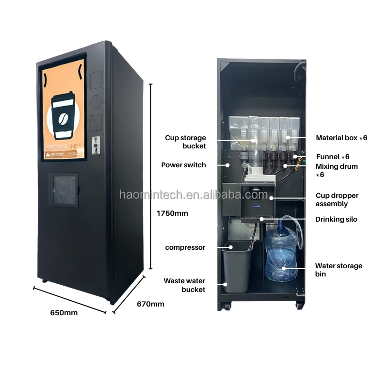 24 hours unattend automatic fresh orange juice coffee automatic vending machine for any location