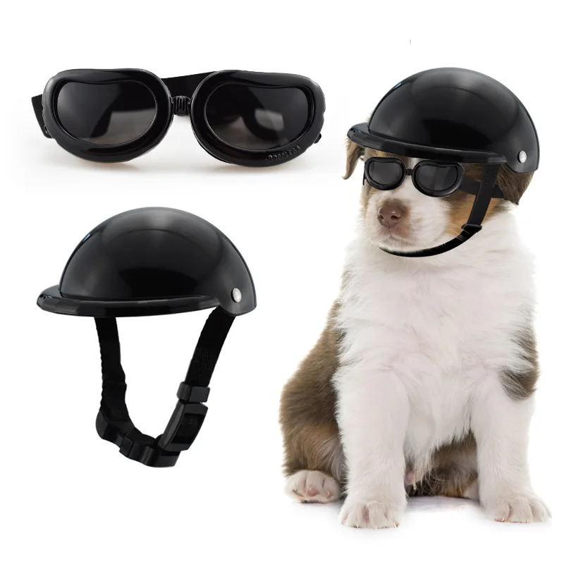Motorcycle Cycling Pet Safety Helmet and Protective Glasses Set Cat and Dog Headgear Lightweight and Comfortable Helmet for Pets