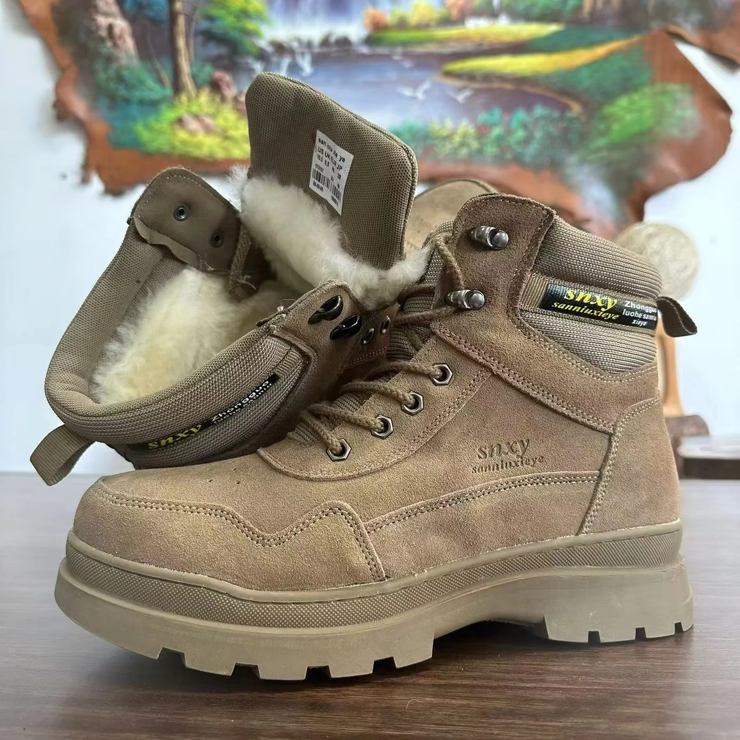 Genuine Leather Fashion Men Boots Wool Lining Rubber Outsole Snow Boots Mid-top Designer Snow Boots