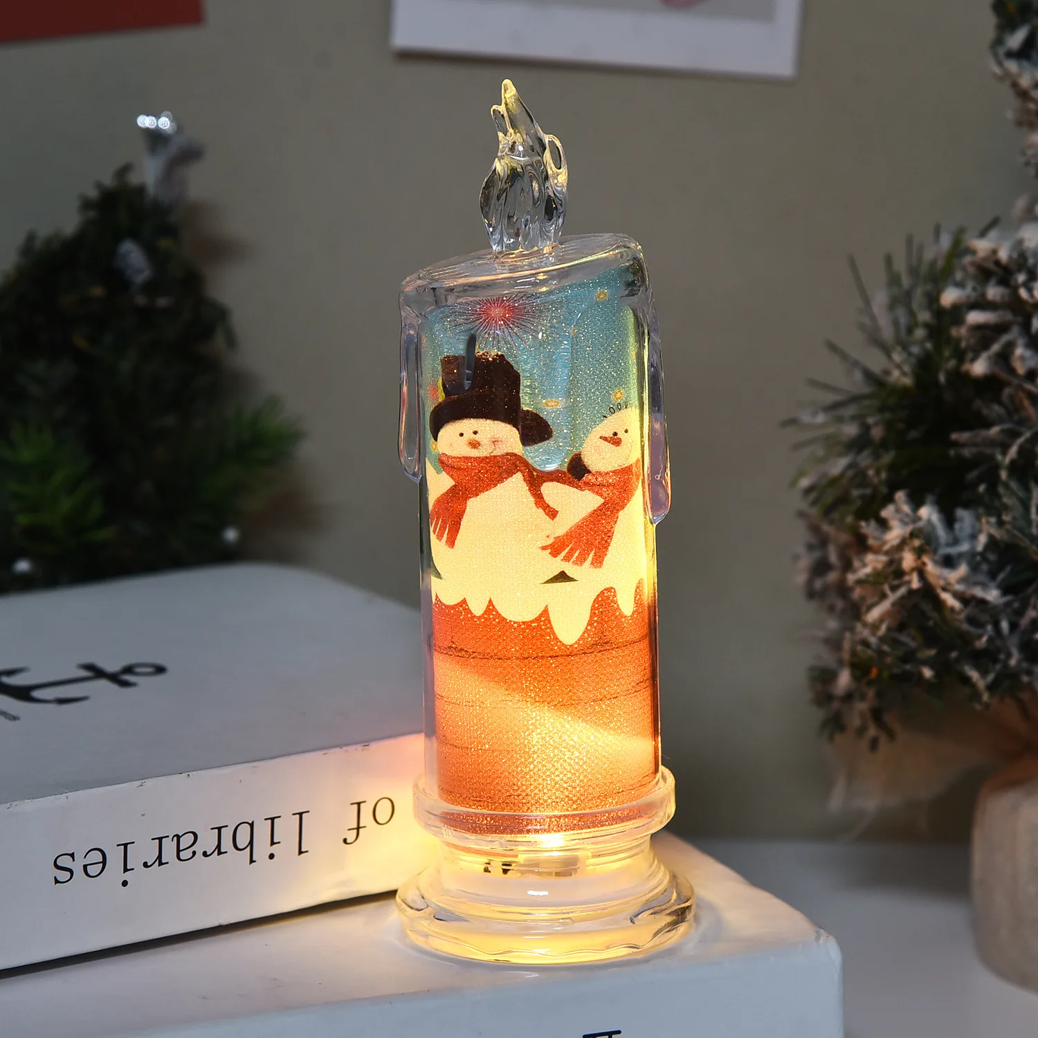 Christmas LED Candle Lamp Simulated Atmosphere with Built-In Print Electronic Holiday Decorations Made of Plastic