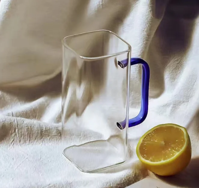 Cheapest price multicolor square shape clear heat resistant juice milk cup glass water bottle