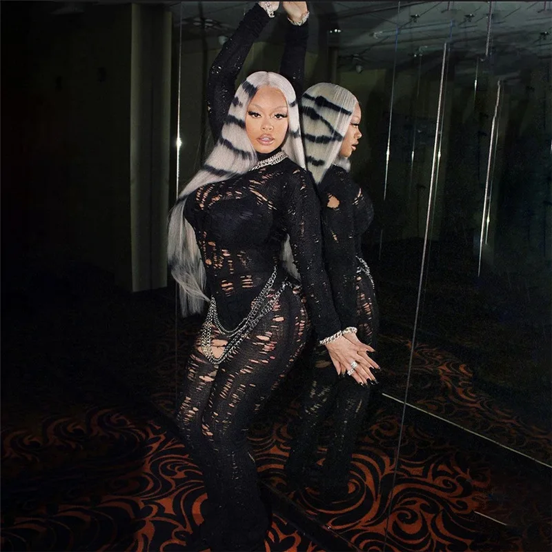 2024  Fashionable new arrivals women hot sale 1 piece jumpsuit flared jumpsuit long sleeve black knit jumpsuit