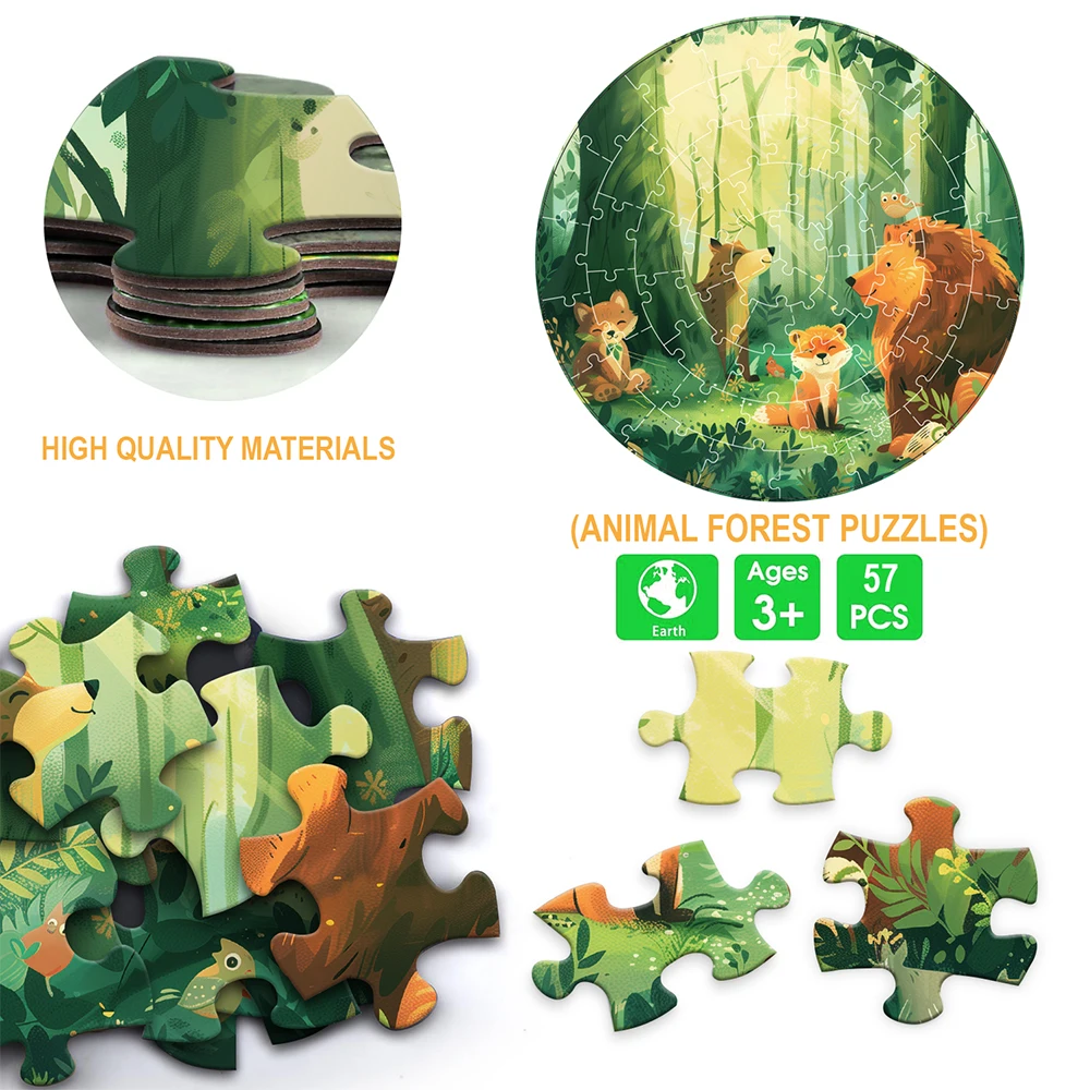 Custom Educational Intellectual Development Toys Kids Animal Forest Giant Jumbo Large Round Floor Jigsaw Puzzle