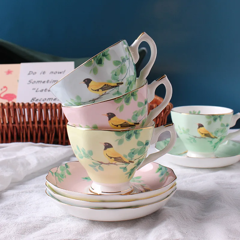 Vintage style animal ceramic teacup parrot design cup and saucer set