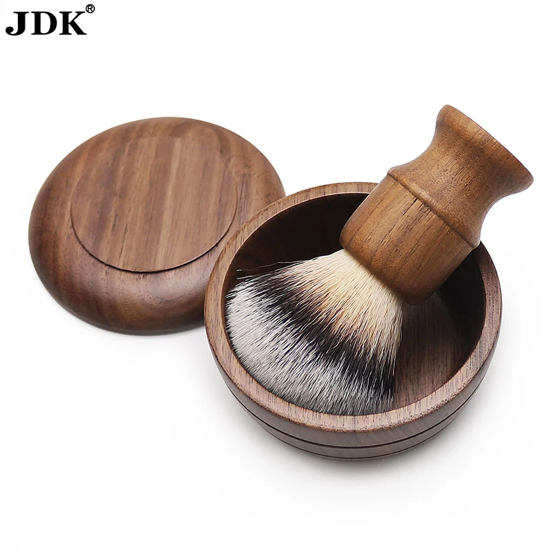 Wholesale walnut wood shaving brush mug bowl with cover lid