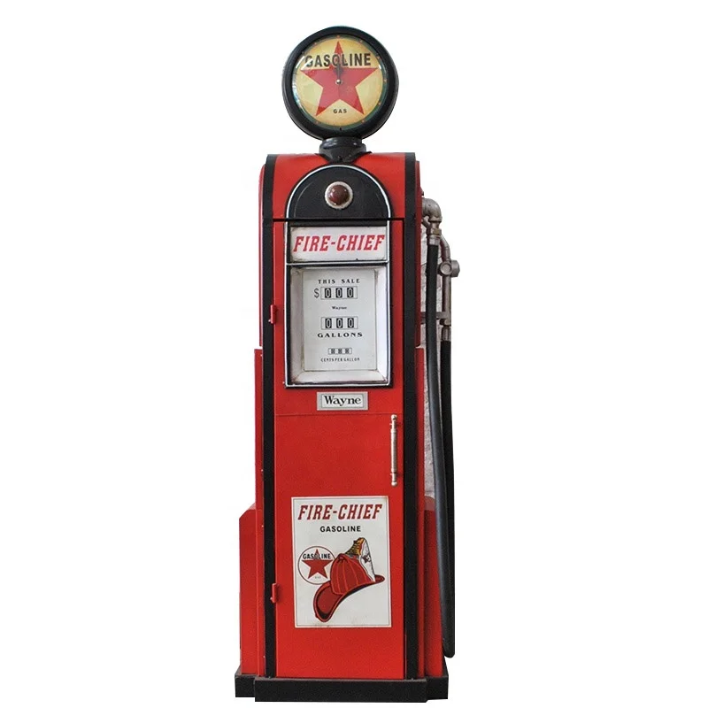 
Customized 1.2/1.5/1.8M Large Size Handmade Shop Bar Decorative Storage Vintage Metal Crafts Gas Pump With Clock Home Decor 